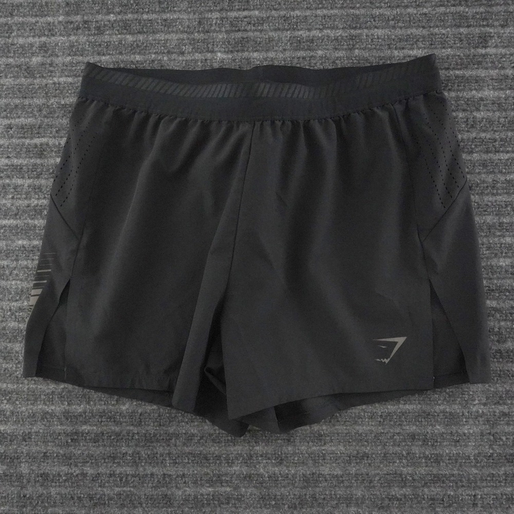 Gymshark Running Shorts Mens L Black Perforated Zipper Pocket Athletic